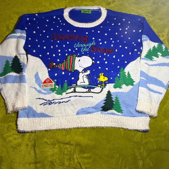 NWOT Peanuts|  Snoopy And Woodstock Embroidered Ugly Christmas Sweater XL - Picture 3 of 8
